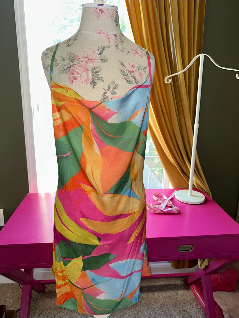 Anthro brand Tropical Print Mini Slip Dress in Multicolor